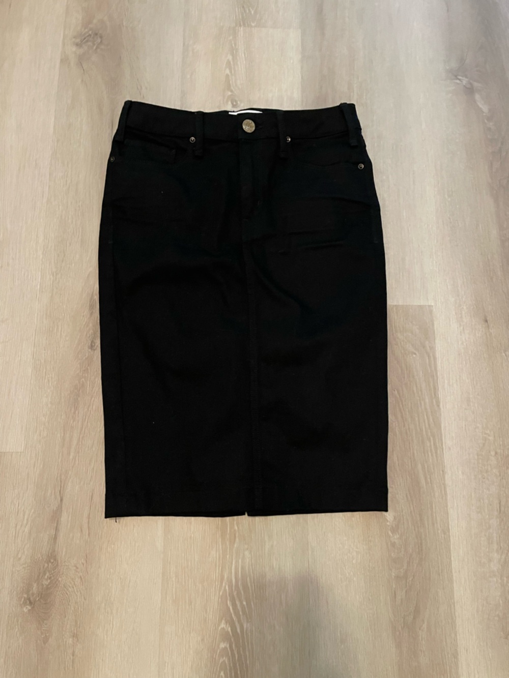 McGuire Denim Black Pencil Skirt with Front Button